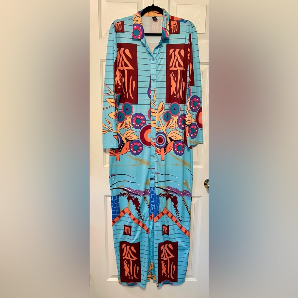 Oracle Brand, Asian Inspired Dress, XXL, Full Button Down
